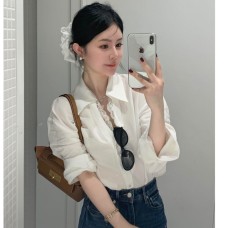 Spring -Summer Elegant Tops : White Silk Shirt